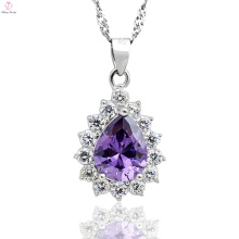 Custom Silver Purple Crystal Dorp Pendant Necklace